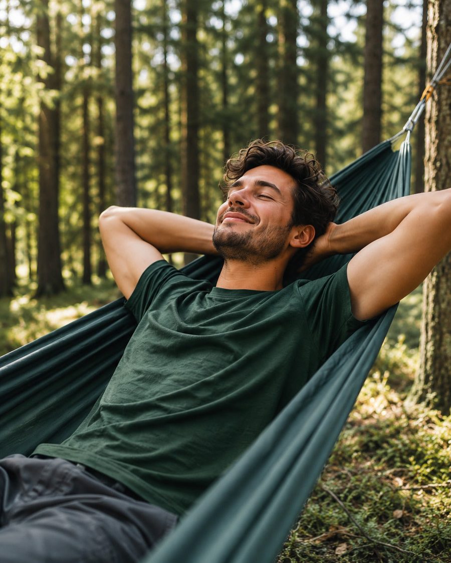 Relaxing outdoors in a hammock